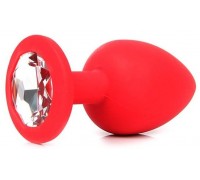 Красная анальная пробка с прозрачным кристаллом - 9,5 см. 