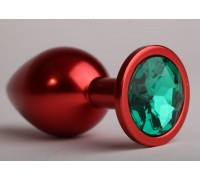 Красная анальная пробка с зеленым стразом - 8,2 см.