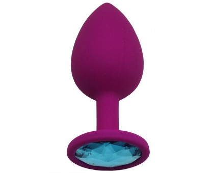 Пурпурная анальная пробка с голубым кристаллом - 8,4 см.