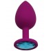 Пурпурная анальная пробка с голубым кристаллом - 8,4 см.