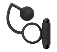 Черное эрекционное кольцо с вибропулей и стимулирующим шариком Silicone Anal Ball with Vibrating C-Ring