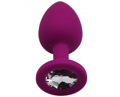 Пурпурная анальная пробка с фиолетовым кристаллом - 7,4 см.