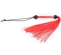 Красная многохвостая плеть с черными шариками на рукояти - 35 см.
