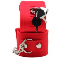 Красные силиконовые наручники с фиксацией и ключиком