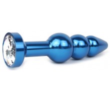Удлиненная синяя анальная втулка с прозрачным кристаллом - 11,3 см. 