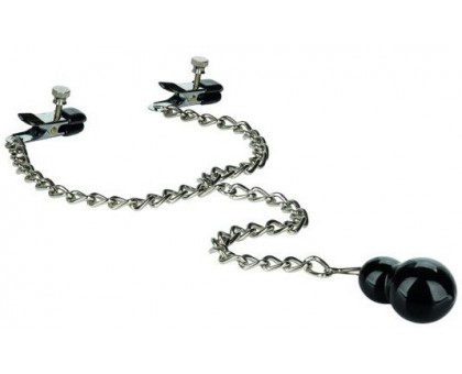 Зажимы для сосков с серебристой цепочкой и утяжелителем Weighted Dual Tier Nipple Clamps