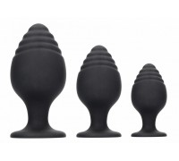 Набор из 3 черных анальных пробок Rippled Butt Plug Set