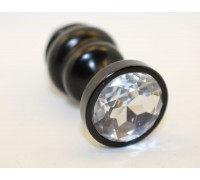 Черная фигурная анальная пробка с прозрачным кристаллом - 8,2 см.