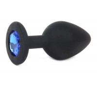 Чёрная силиконовая пробка с синим кристаллом размера L - 9,2 см.