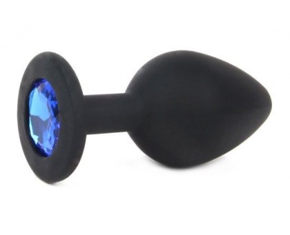 Чёрная силиконовая пробка с синим кристаллом размера L - 9,2 см.