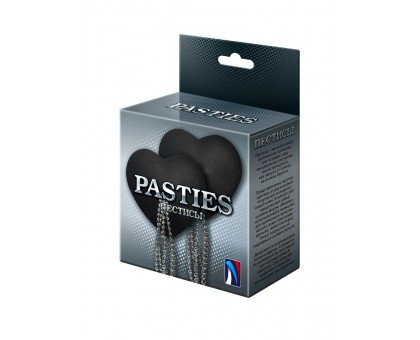 Черные полиуретновые пэстисы-сердечки с серебристыми кисточками