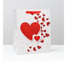 Подарочный пакет с сердечками - 32 х 26 см.