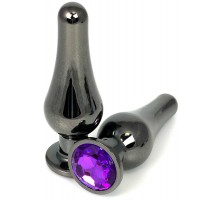 Черная удлиненная анальная пробка с фиолетовым кристаллом - 10 см.