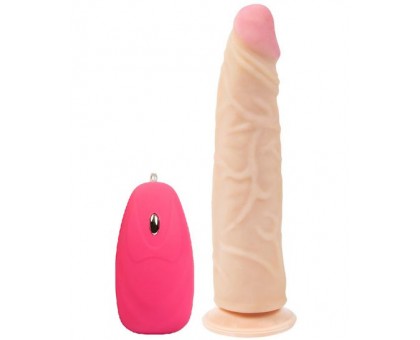 Телесный реалистичный вибромассажер с пультом - 20 см.