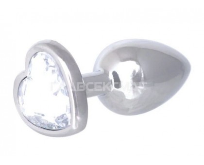 Серебристая анальная пробка с прозрачным кристаллом-сердцем - 7 см. 