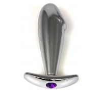 Серебристая пробка-фаллос с фиолетовым кристаллом – 9,5 см.