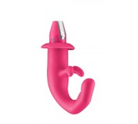 Розовый вибромассажер с клиторальным стимулятором FINGER C VIBRATOR